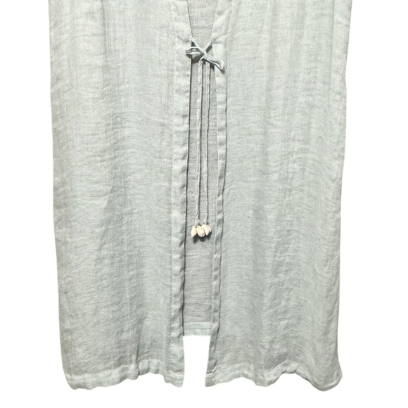 Soft Surroundings 100% Linen Long Seashell Self Tie Sleeveless Cardigan Vest - Picture 3 of 10